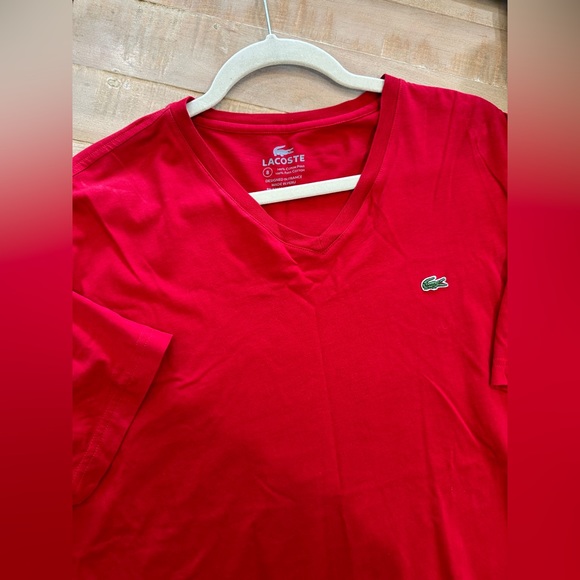 Mens Lacoste red v neck short sleeve shirt top - Picture 7 of 9